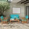 Outdoor Patio Furniture Set 4 Piece Acacia Wood Loveseat Sofa Chairs with Table